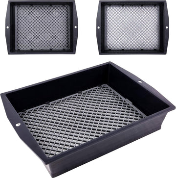 Tuinzeef, 2-in-1, vierkante zeef met instelbare maasgrootte en schuiffunctie, steenzeef, aardezeef, zandzeef, alles in één tuingereedschap, kunststof, zwart, 36,5 x 27 x 7 cm