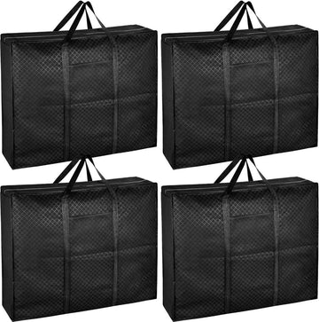 Extra grote opbergzakken voor verhuizen - 140L - onder bed opbergzak met ritssluiting voor kleding dekbed - reizen kamperen - opvouwbare verhuisdozen - groot sterk - zwart sheet organizer