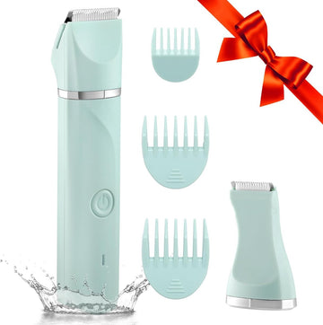 Waterdichte Bikini Trimmer Vrouwen Elektrische Scheermes voor Bikini Benen Schaamhaar Oplaadbaar Elektrisch Scheerapparaat voor Vrouwen Ontharing met Snap-in Keramische Bladen IP7X Wasbare Hoofd, Nat en Droog Gebruik, Groen