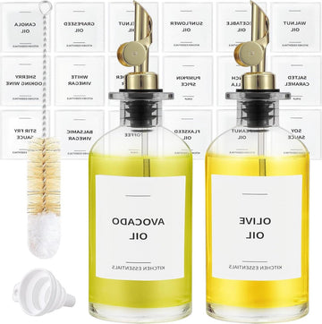 Dispenser Fles Olie - Glas Karaf Olie - Oliefles Tuit Sausfles - Koffie Siroop Dispenser - Coffee Syrup - Olive Oil Bottle 2 Stuks Goud