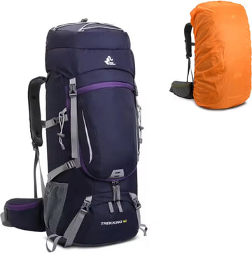 E-Shop4u® - Wandelrugzak - Rugzak - 60L - Paars - Waterdicht - Nylon - Bergbeklimmen - Wandelen - Kamperen - Vissen - Outdoor - Avontuur - Backpack Organizer