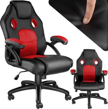 tectake® Racing Bureaustoel - Gamingstoel met Wipfunctie, Directiestoel, Draaistoel met Wielen - In Hoogte Verstelbare Ergonomische Bureaustoel - PC-Stoel - Zwart/Rood