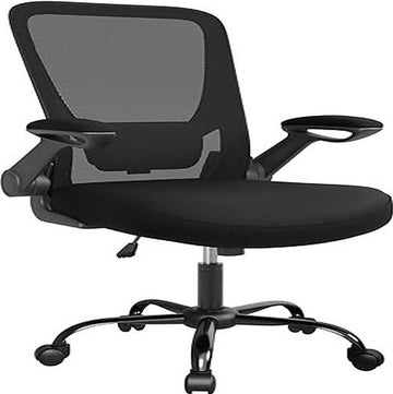 Bureaustoel office chair met opklapbare armleuningen, ergonomische computerstoel, 360°-draaistoel, verstelbare lendensteun, zwart OBN37BK