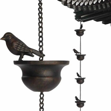 ShopEighty8 - Regenketting - Metalen Ketting - Regenvanger - Decoratie voor Dakgoot - Vogelregenketting - Balkondecoratie - Cadeau-idee -Watervaleffect - 2.4 M Lang - Bronzen Afwerking