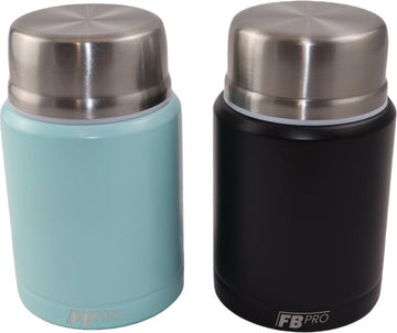 Lichtblauwe & Zwarte Thermos Voedselcontainer met Lepel x2 - Thermoskan - Voedsel container voor noodles, soep, havermout, ijs, babyvoeding en meer! - Yoghurt beker to go - Thermosbeker voor het meenemen van eten - Licht blauw & Zwart - 450ml