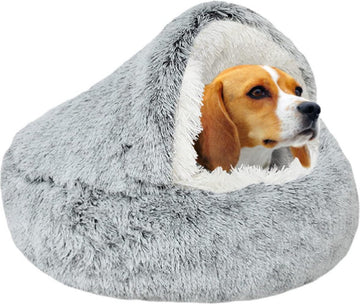 Cave hondenmand 50cm - kalmerend en angstverlichtend - voor kleine honden/katten - donut - grijs
