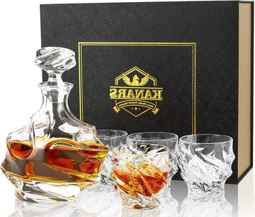Whiskey Karaf Set - Kristallen Whisky Decanter met 4 Glazen - 750 ml Karaf en 4x260 ml Glazen - Cognac Whisky Wodka Martini Scotch Cocktails - Luxe Geschenkdoos - Set van 5 Stuks