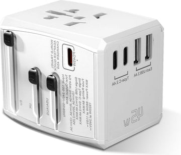 Wereldwijd universele reisadapter met snel opladen - 2 USB - 2 USB C - 45 W - AC-stopcontact - internationale stekkeradapter - 150+ landen
