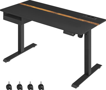 In hoogte verstelbaar bureau - Elektrisch bureau - Met stopcontacten - Traploos verstelbaar - 60 x 140 cm - Zwart