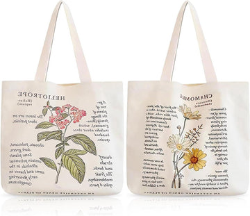 Stoffen tassen met bedrukte kamille - katoenen, jute - boodschappentas voor dames - esthetische canvas tote bag - shopper voor vrije tijd Tote bag met rits