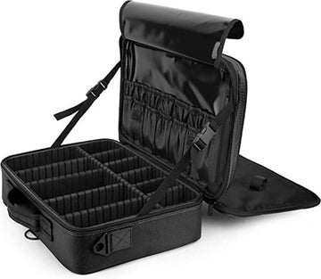 Visagie Trolley - Travel - Makeup Bag - Cosmetic Case - 3 Layer Large Professional Cosmetic - Train Case - Portable - Makeup - Brush Holder - Organizer - Artist Storage Bag With Shoulder Strap Mirror - Black