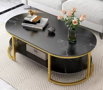 Salontafel - Marmer - Goud - Zwart - Alles inbegrepen