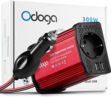 300W Stroomtransformator voor auto, 12v naar 230v Spanningsomvormer met 2 USB poorten, sigarettenaanstekerplug auto omvormer