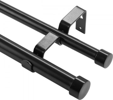 gordijnroeden binnenrail 2-sporig, 183-366 cm gordijnroeden 13,6 kg draagvermogen met ronde kop en beugel - decoratieve ramen voor woonkamer slaapkamerramen / zwart
