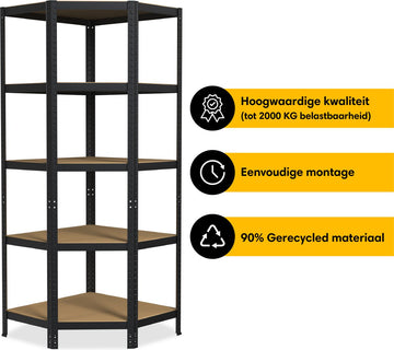 Life’s Green Hoekstelling - Opbergrek - Stellingkast - Hoekstelling - 5 planken - Zwart