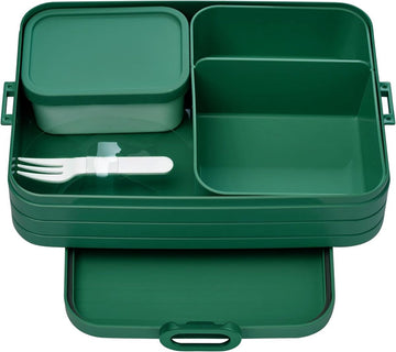 Grote broodtrommel met bento box, voor 4 sandwiches of 8 boterhammen, lunchbox voor kleine snacks en resten, broodtrommel voor volwassenen, eetbox met vakken, Vivid Green