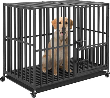 RM Store® - Grote Hondenkooi - Metalen Honden Kennel - Hondenbench - Dubbele Deuren - Inclusief Slot - 4 Afsluitbare Wielen - Verwijderbare Lade - Max. 100KG