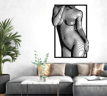 Woman Body wandecoratie woonkamer - Zwart - Houten art - Muurdecoratie - Line art - Wall art - Bohemian - Wandborden - Woonkamer - wandecoratie woonkamer