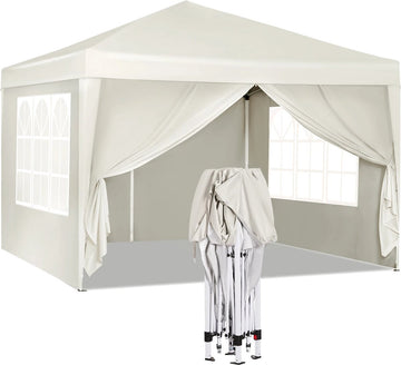 vanBoni - Partytenten - Partytent opvouwbaar - Partytent easy up met zijwanden - Waterdicht en Weersbestendig - 3x3 m - Beige