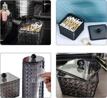 Wattenschijfdispenser, 2 stuks, wattenstaafjes, houder wattenstaafjes, opslag met deksel, wattenschijfhouder, opbergglas van kunststof, wattenschijfjes, organizer, opbergen in de badkamer