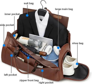 Lederen Smart Reistas Opvouwbare Binnenkant Voor Kleding Pak Multifunctionele Slimme Reistas Waterdicht Extra Grote Ruimte Weekendtas Draagbaar Bagagetas Training Sport Tas Slimme Koffer Vakantie Zomer Bruin 58L