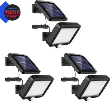 Bleu 99 - Buitenlamp met bewegingssensor- 3 STUKS – Buitenverlichting Zonne Energie - Wandlamp buiten – Sensor – Solar – Dag Nacht Sensor – LED – Zwart – Helder licht - zonne-energie - LED-schijnwerper bewegingssensor en los zonnepaneel