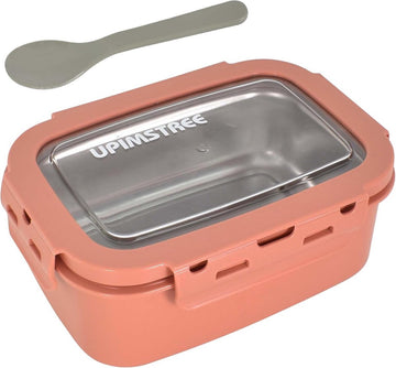 Broodtrommel van roestvrij staal, lekvrij, lunchbox 800 ml, met een lepel, snapsluiting, robuuste bento box, voor werk, picknick, voor volwassenen en kinderen, oranje