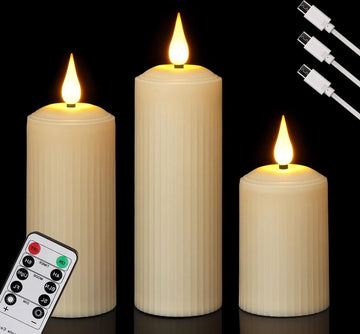 Led Kaarsen met Bewegende Vlam - Waterdichte Oplaadbare Kaarsen - Timer Afstandsbediening - Warm Wit Dimbaar - Elektrische Vlamloze Stompkaarsen - USB-Type-C-kabel - Outdoor Gebruik - Set van 3