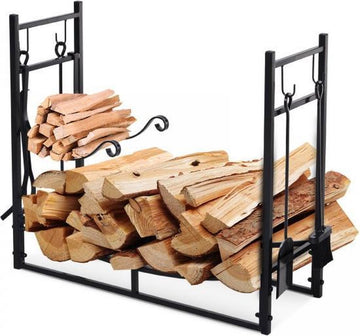 Haardhoutbak – Houtopslag – Haardhout opslag – Houtmand – Zwart – Binnen en buiten - 84 x 33 x 76 cm