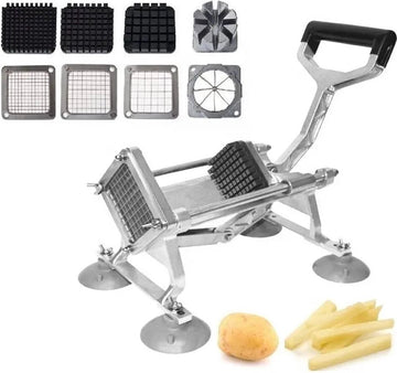 Professionele frietsnijder Aluminium - Stevig - Patat - 4 Opzetstukken - Partjes - Met noppen - Vlaamse friet - Franze frietjes - Normale patat - Groentes snijden