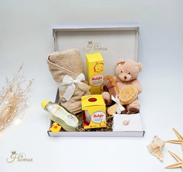 Geschenkset - Genderneutraal baby cadeau 9 stuks - Kraamcadeau voor jongens en meisjes - Baby knuffel - knuffel | babycadeaus | Badcape - Baby gift | Babycadeau | Babyshower | Geboortecadeau | Kam en borstel set | Babyverzorging - Zwitsal