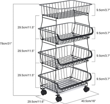 4-laags serveerwagen Keukentrolley op wielen Trolley Keuken Inbouwplank Opbergwagen Hulpprogramma Trolley Fruit- en groenterek Organisatiewagen H80 x B40 x D30 cm voor keukenkantoor