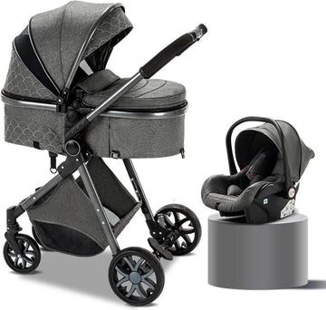 Luxe Multifunctionele 3-in-1 Combi Kinderwagen - Kwalitatieve Buggy - Buggy's - Opklapbare Wandelwagen - Maxi cosi - Incl. Autostoel - dark grey