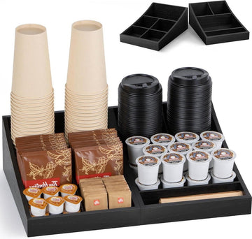 Koffiestation Organizer voor aanrecht - Hout Zwart 9 Compartimenten - Thuis en Kantoor Organisator voor Koffie en Thee tea bag organizer