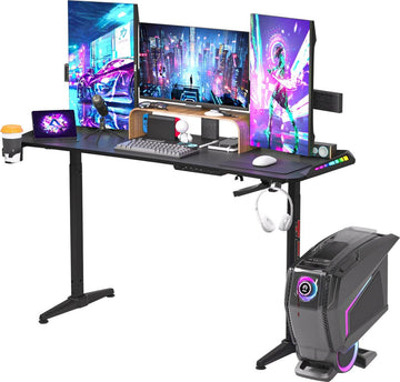 vanBoni Gaming Bureau Hoogte verstelbaar - Gaming Desk - Gaming Bureau met Led Verlichting - Zit Sta Bureau - 160x60x120CM - Zwart