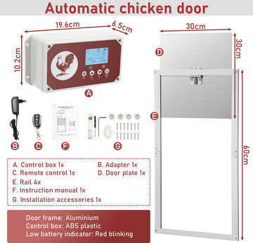 7.8W Kippendeur - Kippenluik Automatisch - Kippenhok Deur met Controller - Kippendeur met Timer en Lichtsensor - Aluminium/30x 30 cm