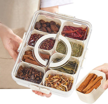 Snackschaal met deksel - opbergdoos voor snacks - snackbord met 8 vakken - organizer voor kruidenpotjes - snoep, veganistisch, koekjes - noten, fruit - dip, tapaskommen (8)