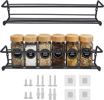 Kruidenrek van metaal zwart - hangend zonder boren - muur keukenrek voor keuken specerijen - 29 x 65 cm kruidenrek ophangbaar