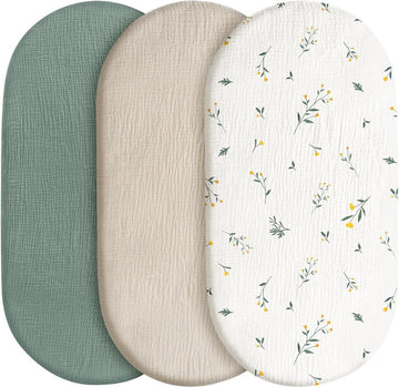 Set van 3 hoeslakens, matrasbeschermers voor boxen, 100% mousseline katoen, zachte en hoogwaardige universele hoeslakens voor kinderwagens. Geboortecadeau (bloemrijk)