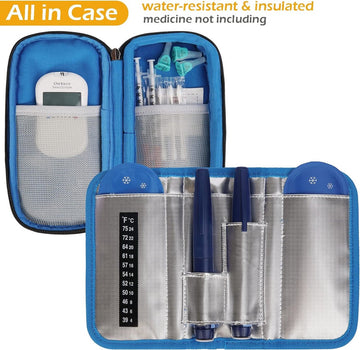 Insuline Cooler Travel Case Draagbare Diabetische Medicatie Insuline Pen Houder Organizer Tas Medicijn Koeltas met 2 Ice Pack Gel (Blauw)