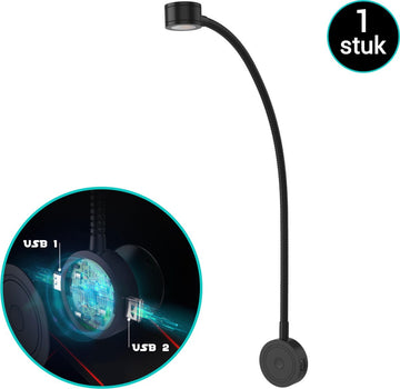 Bolt Electronics® Leeslamp 1 stuk – Bedlamp met 2 USB's - Warm licht - Nachtlampje voor Volwassenen - Wandlamp met Dim-functie - Modern ontwerp - Gemakkelijk in gebruik - Zwart