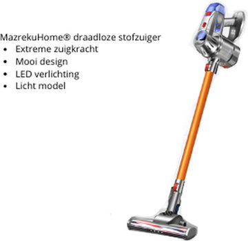 MazrekuHome® Stofzuiger zonder zak - Stofzuiger draadloos - Krachtige zuigkracht met dual motor en LED verlichting