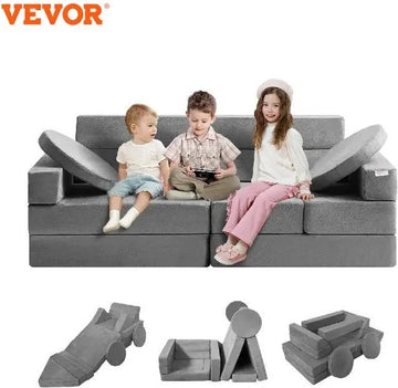 Roxana® Bank - Kinderbank - Speelbank - Foam/Sponge - Grijs - Geometrische Vormen - Play Couch Kids