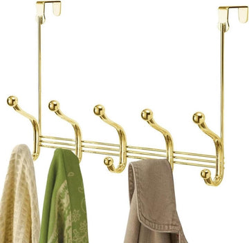 iDesign York Lyra Kapstok Deurrek - 5 Dubbele Haken voor Jassen en Sjaals - Gemaakt van Metaal - Goud - 39-37 x 13-34 x 27-94 cm deurkapstok opdekdeur