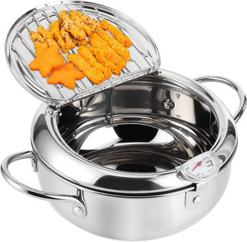 RVS Frituurpan, Janpanese stijl Tempura Fryer Pot met frituurthermometer en deksels (S)