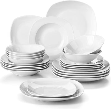 Serviesset - Serviessets - Serviesset 12 persoons - Wit Effen - Porselein - 48-Delig Servies - Dinerbord - Dessertbord - Kom - Mok