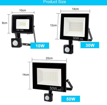 Schriklamp met led 50W. Buitenlamp met bewegingsmelder en wit licht. Zeer smalle uitvoering. Schijnwerper met bewegings sensor voor buiten 2800Lm.