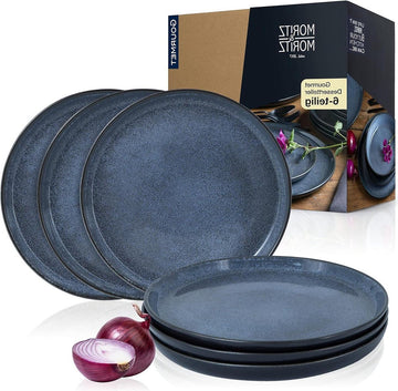 Set van 6 blauwe dessertborden voor 6 personen - porselein - vaatwasser- en magnetronbestendig borden set