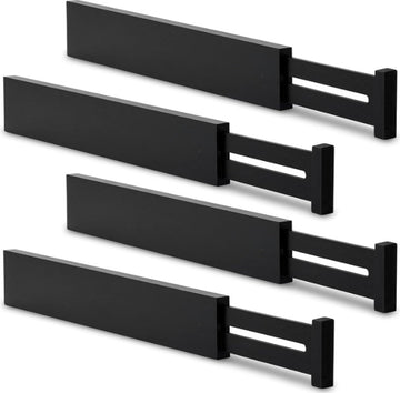 Set van 4 Bamboe hout zwart Verstelbare Lade Verdeler 42.2cm-55.2, kledingkast kleding lade, keuken, slaapkamer organizer