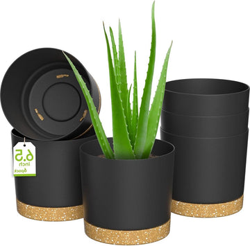 Plant Potten Moderne Plantenbakken 165cm hoog - Met Afvoergaten en Afneembare Schotel - Plastic Bloempotten voor Huis Tuin Vensterbank - Donkergrijs Set van 6